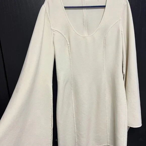 Michael Kors Collection Ivory Wool Bell-Sleeve Sheath Dress 10 Italy - Picture 7 of 11